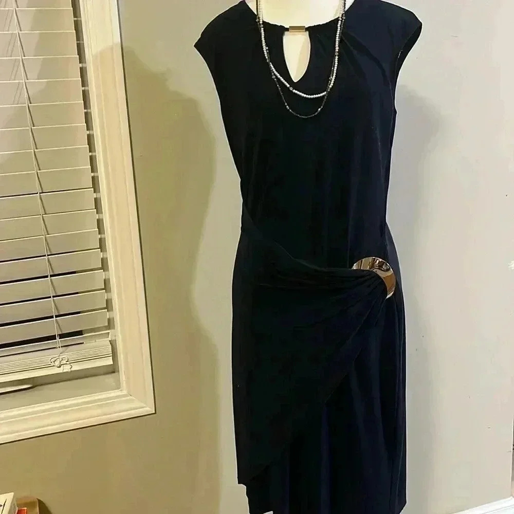 [US10]Frank Lyman Crew Neck with Key Hole Sleeveless Black  dress